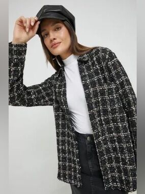 Abercrombie & Fitch Black and White Tweed Shacket